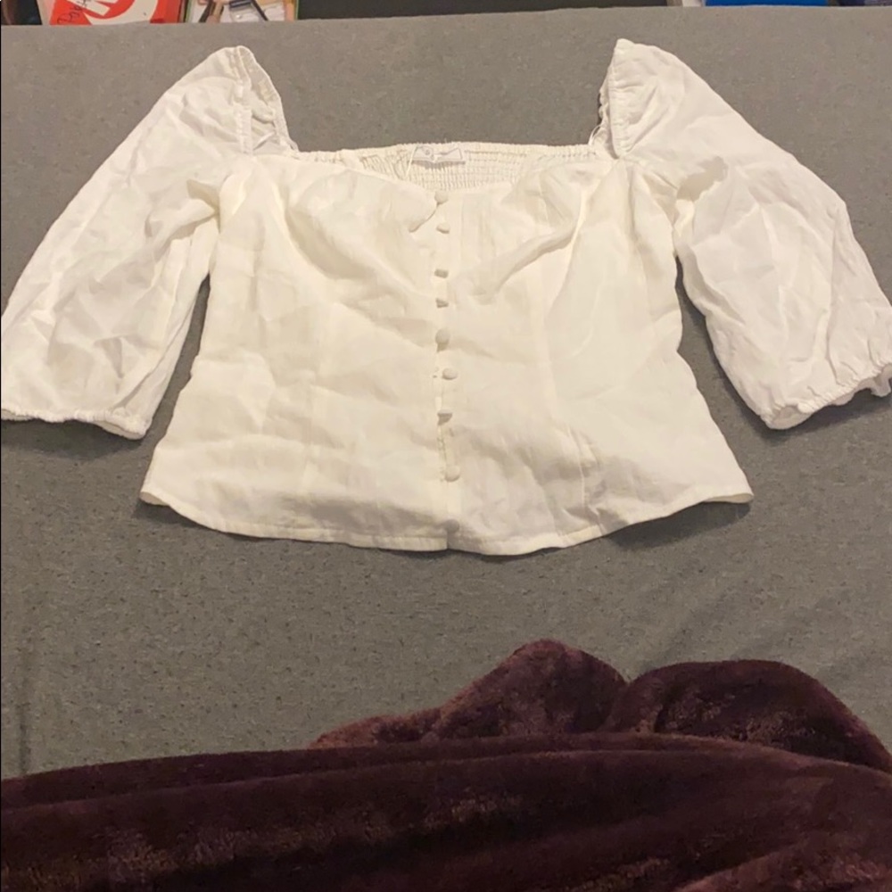 White crop peasant blouse NWT